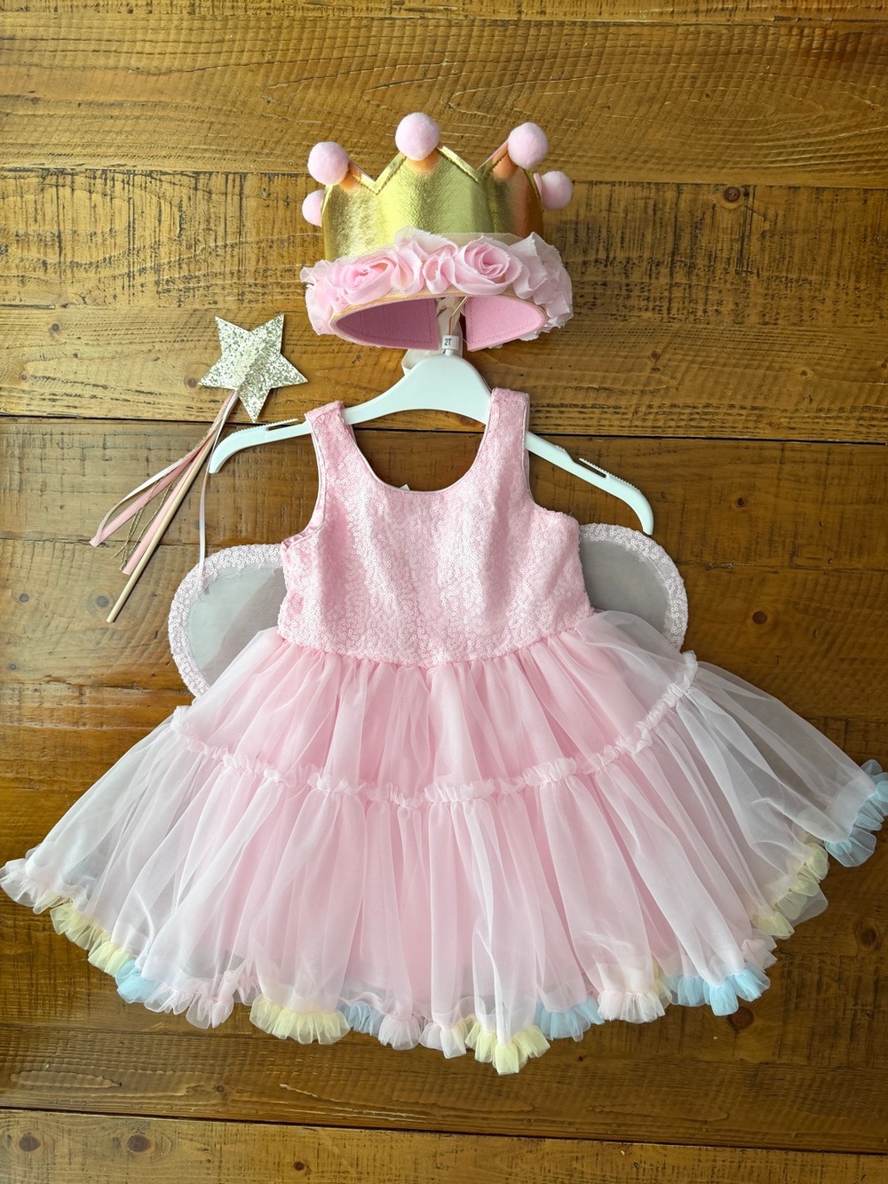 Girls Fairy Princess Pink Tulle Dress with crown/wings/wand - Picture 6 of 16